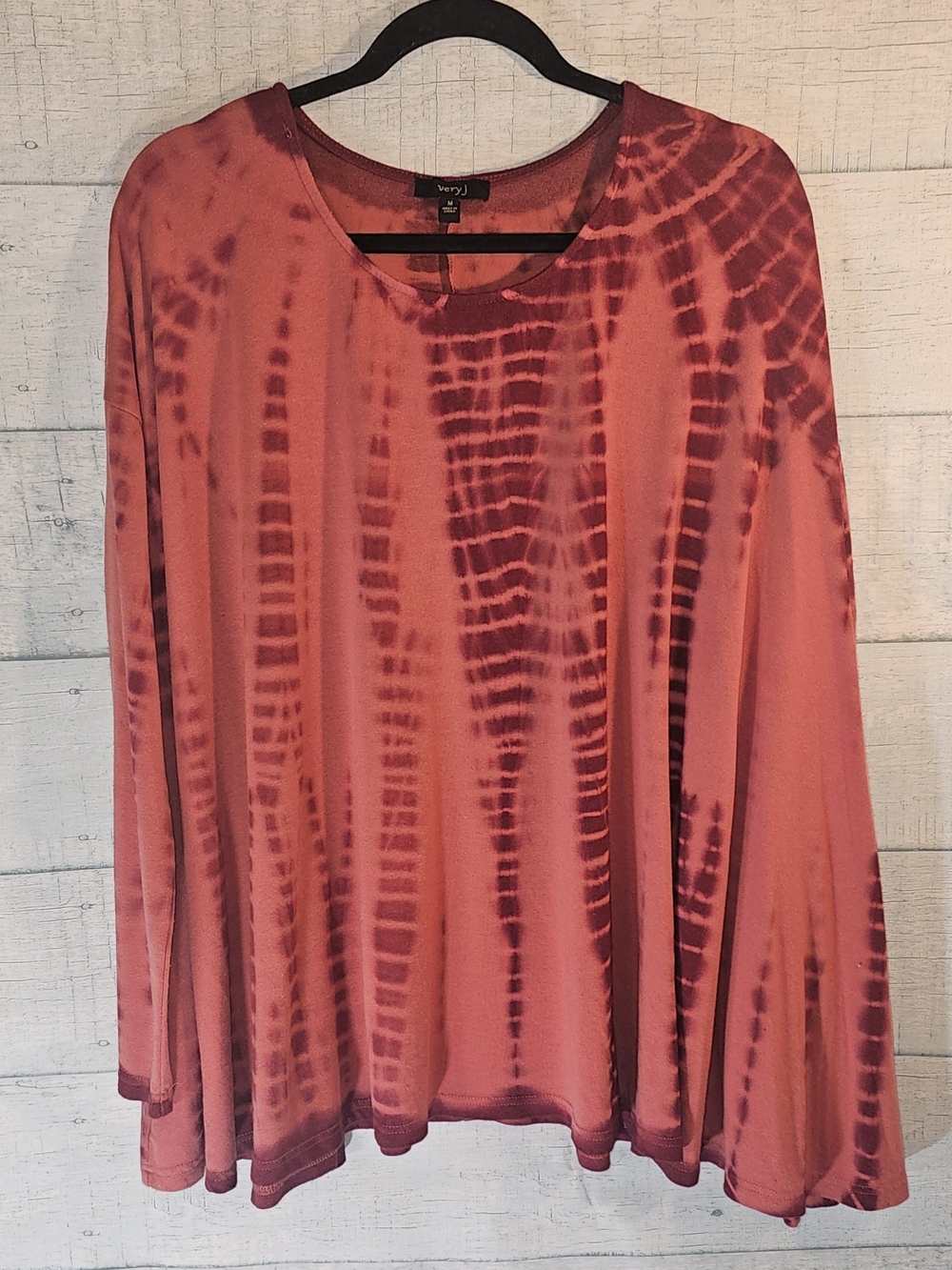 Very J Red Burgundy Tie-Dye Long Sleeve Tunic